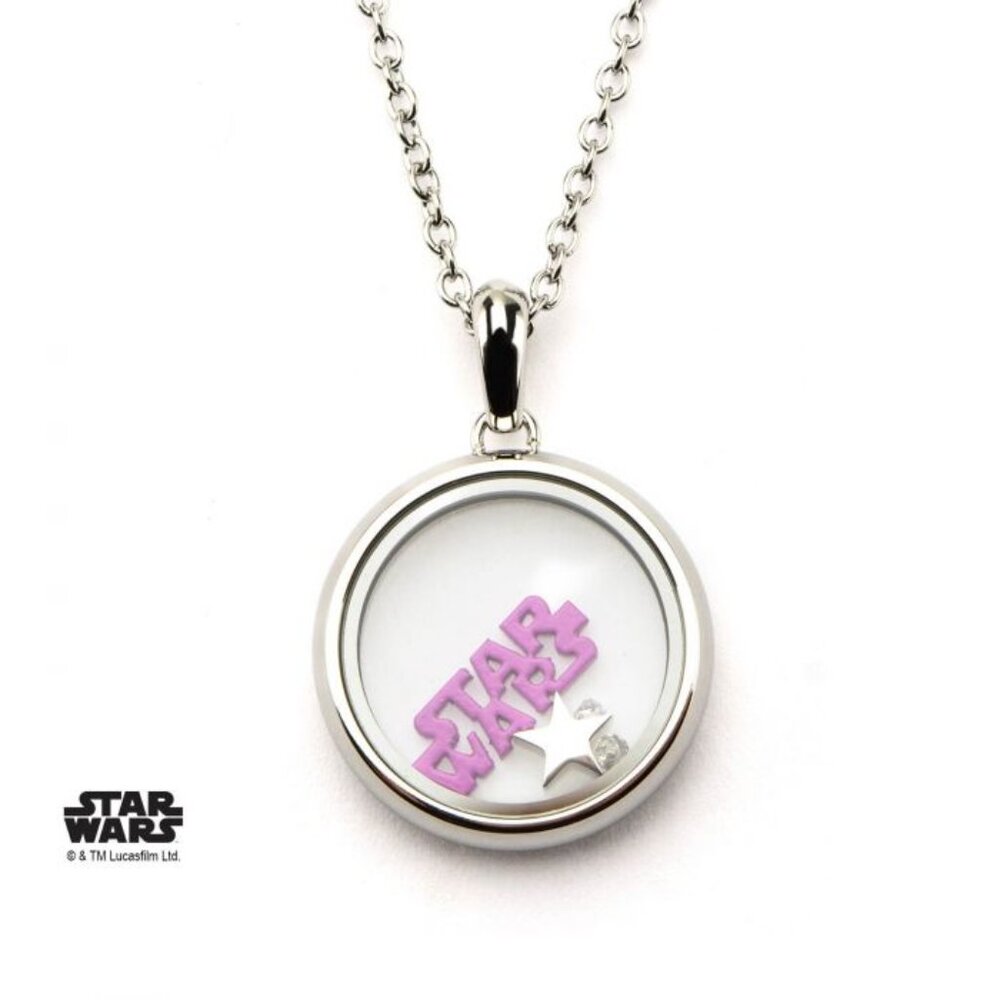 Star Wars™ Pink Glitter Logo CZ's Pendant Necklace Stainless 18"